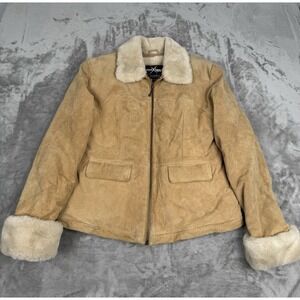 Vintage Wilson Leather Tan Suede Jacket Womens Large Faux Fur Penny Lane 90s Y2K